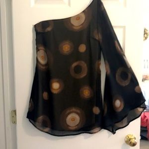 Fall Lush One Shouldered Tunic Top. S Bust 32” Length 30”-32” Brown Rust Cream